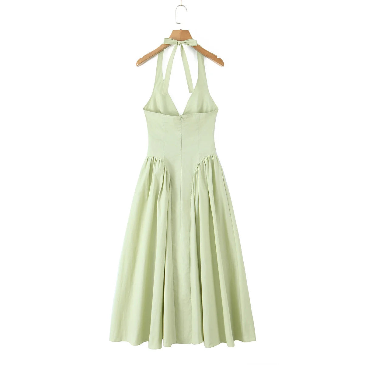 Backless Green Halter Dress - Elegant Low Waist A-Line Midi Dress