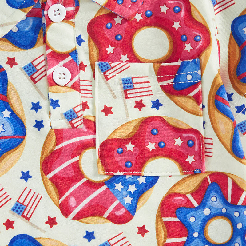 0-4Y Toddler Kids Boys T Shirt Short Sleeve Eagle/Donut/Bull/Fireworks Print Pullover Tops for Independence Day