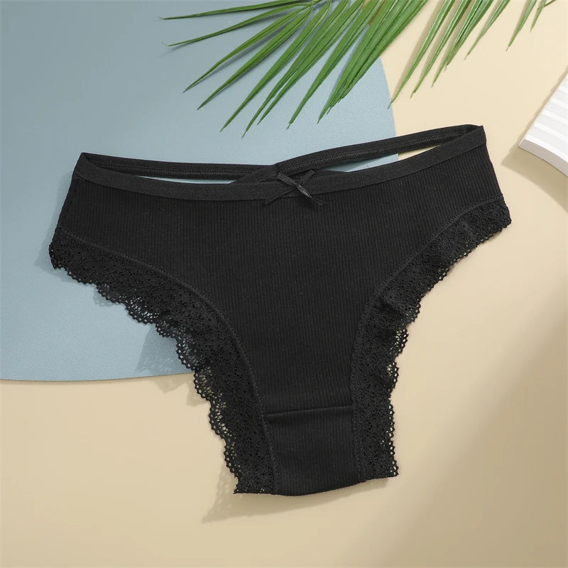 Women's Cotton Panties - 2 Pack Lace Brazilian Briefs Low-Waist