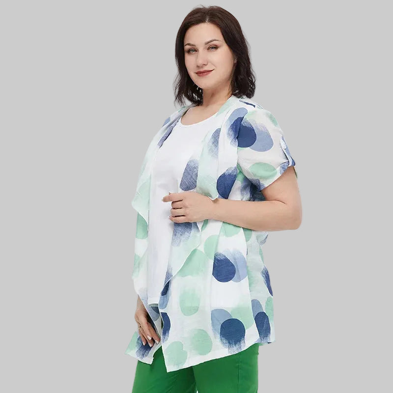 Women's Oversized Fake Two-Piece Print Shirt Blouse