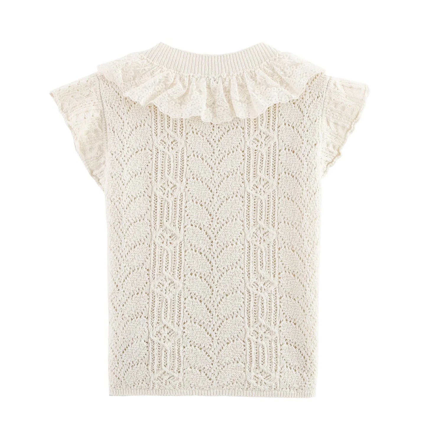 Women's Sweet Layered Jacquard Mesh Knitted Sweater Top - Short Sleeve