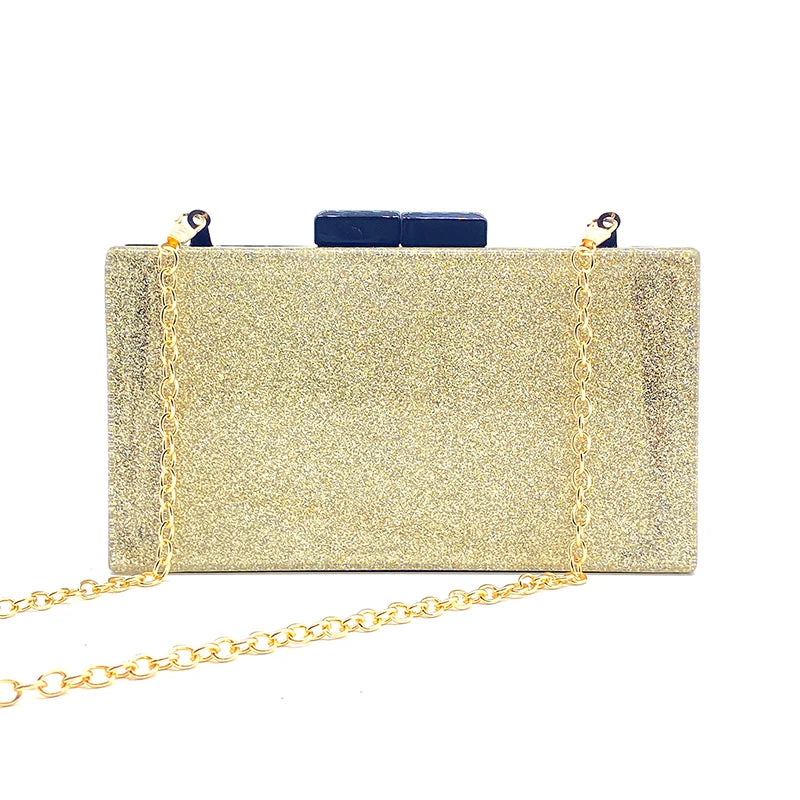 Women's  Acrylic Clutch Bling Golden Handbag - Shoulder Crossbody Handbag