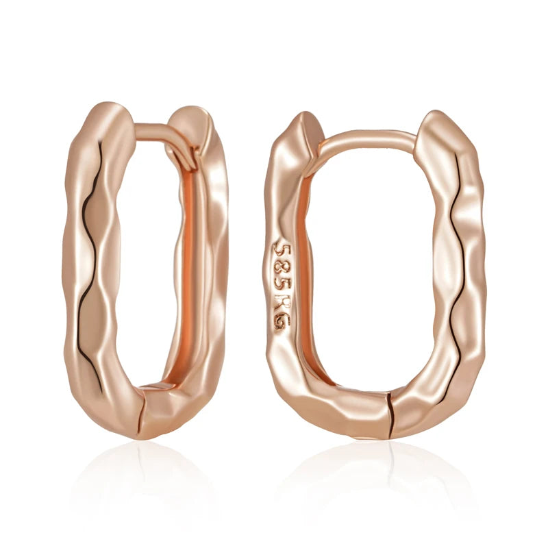 Rose Gold Rectangular Hoop Earrings - Simple Glossy Design for Women