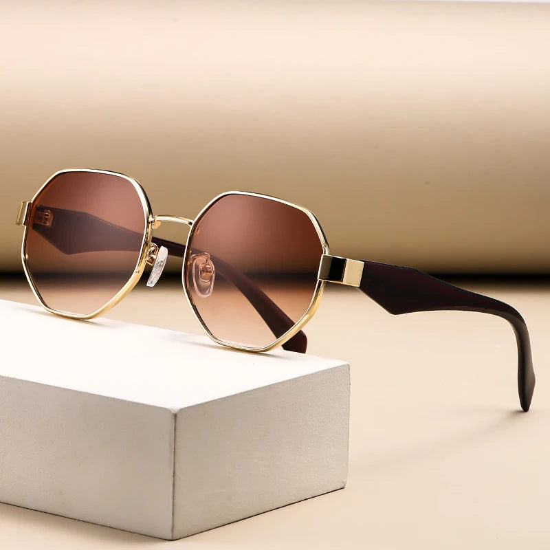 Retro Polygonal Metal Frame Sunglasses UV400