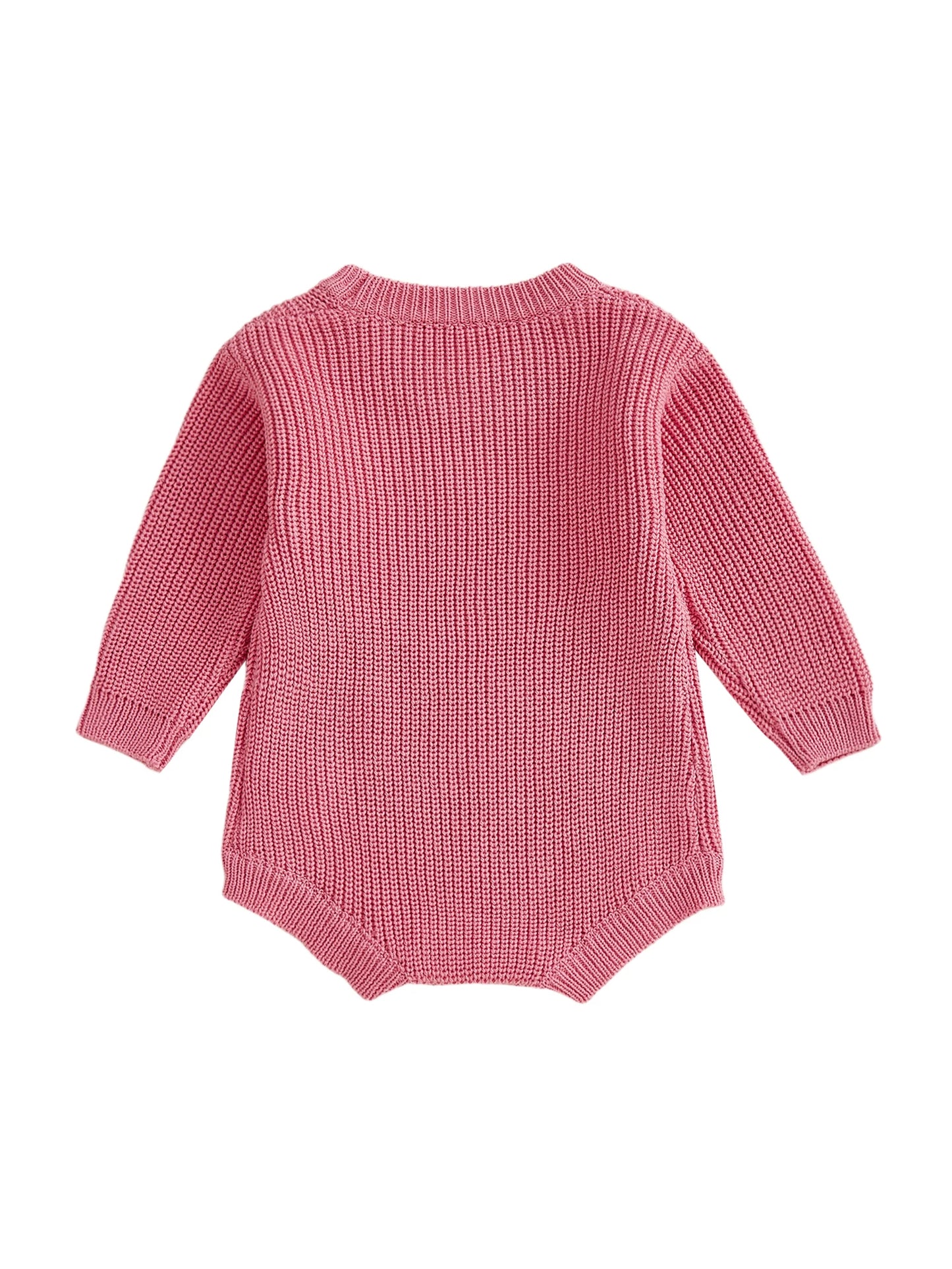 Valentine's Day Baby Knit Romper - Long Sleeve Heart Embroidery Jumpsuit