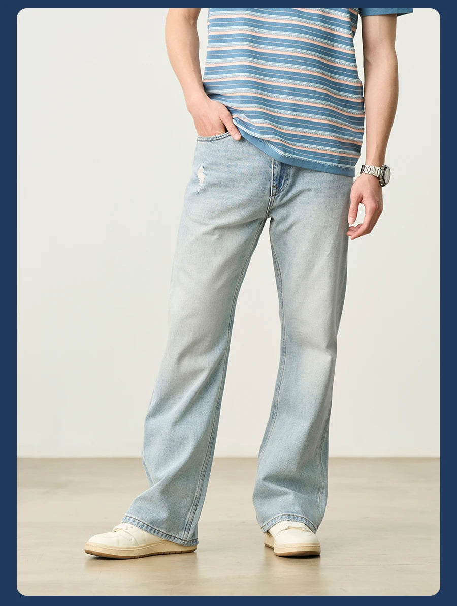 Men's High Standard Loose Relaxed 13.8oz 100% Cotton Ripped Denim Jeans - Plus Size