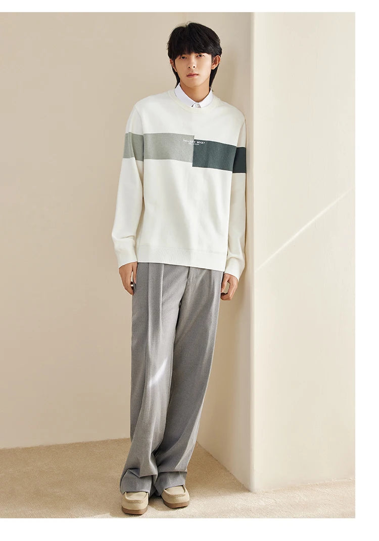 Men's Color Block Knit Sweater - Thermal Embroidered Pullover Winter Style