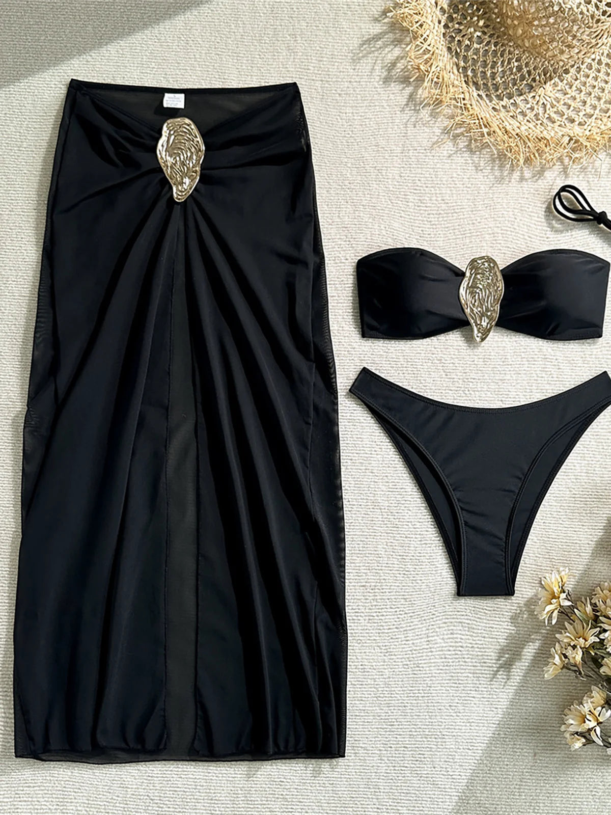 Metal Ring Bikini Set with Skirt