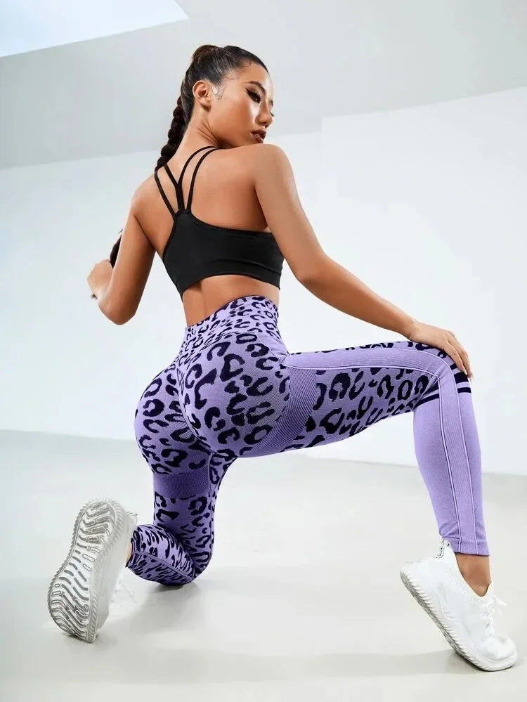 Women Leopard Seamless Yoga Pants High Waist Lifting Hip Tight Running Sports Leggings