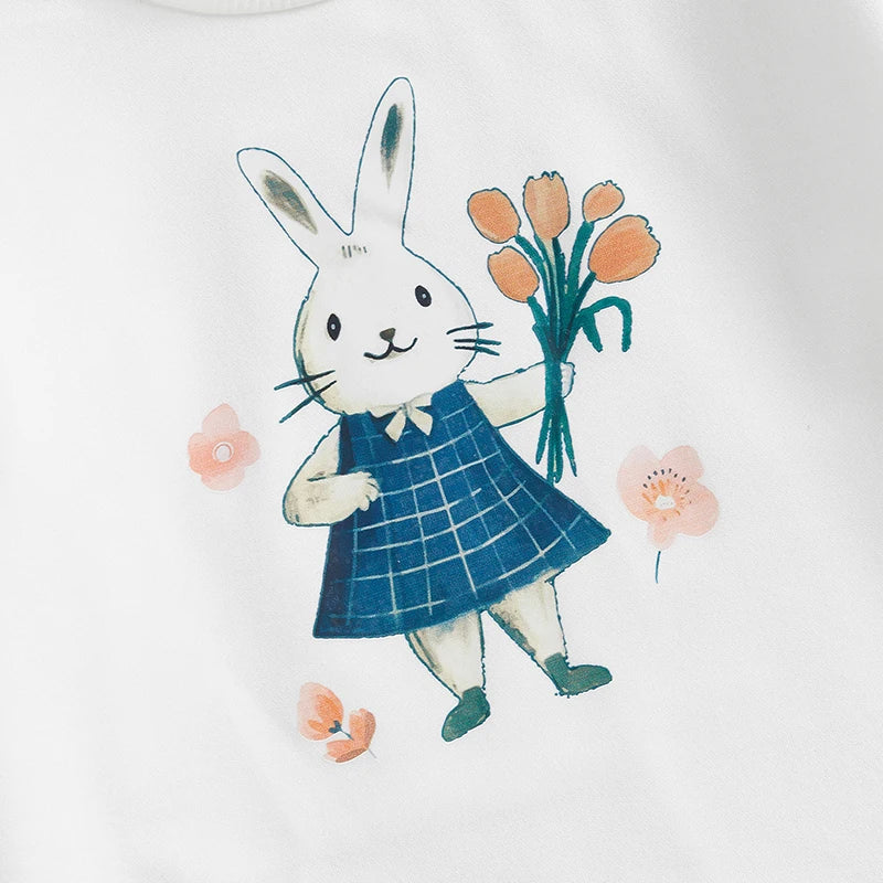 Girls' Easter Rabbit Print Sweatshirt - Long Sleeve Crew Neck Pullover