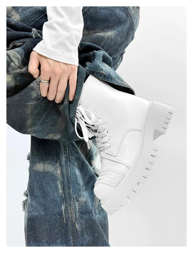 Men's Leather Platform Motorcycle Boots - Retro Street Ankle Sneakers
