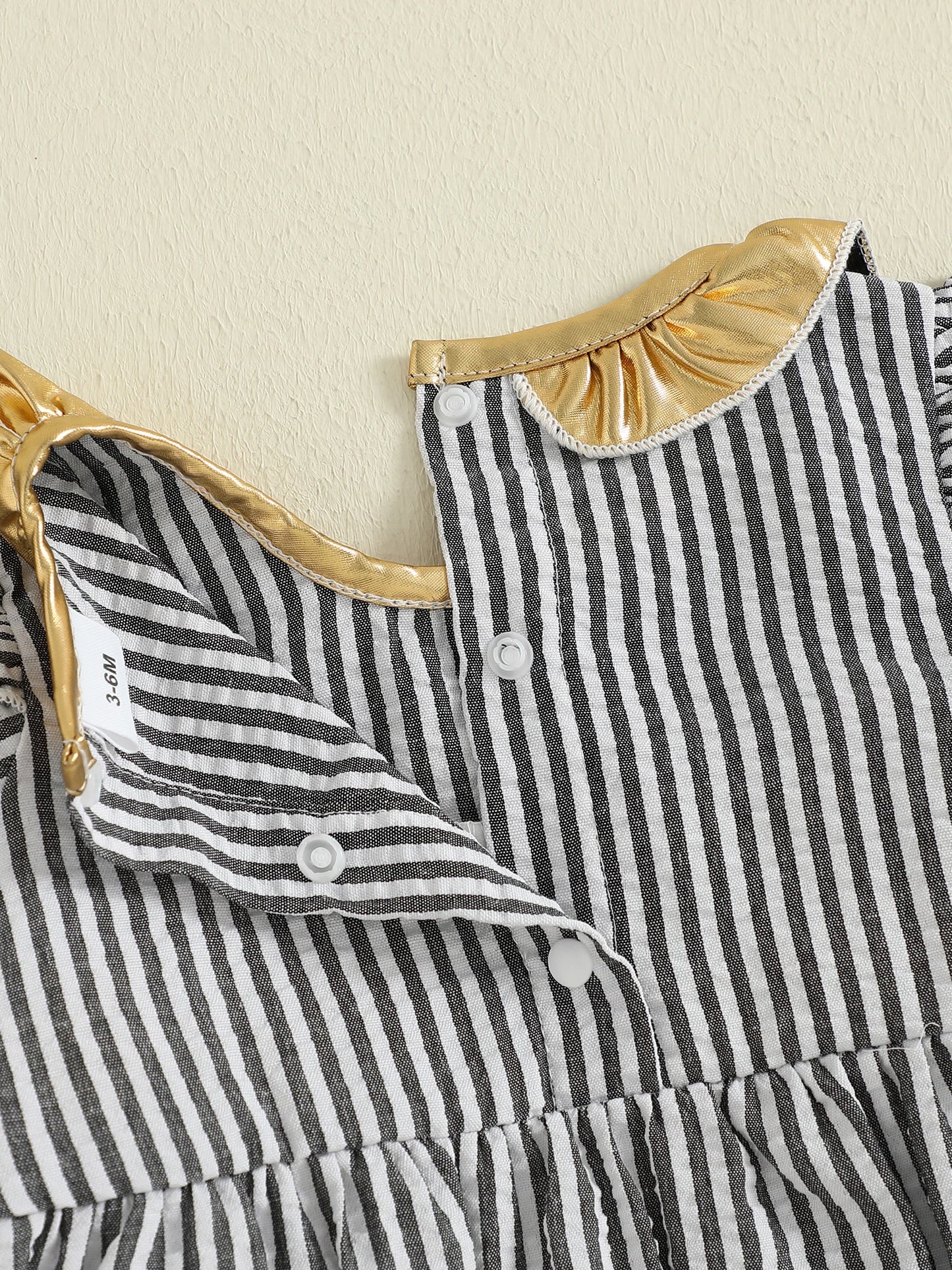 Baby Girls New Year Romper - Stripe Print Letter Embroidery Ruffled Jumpsuit