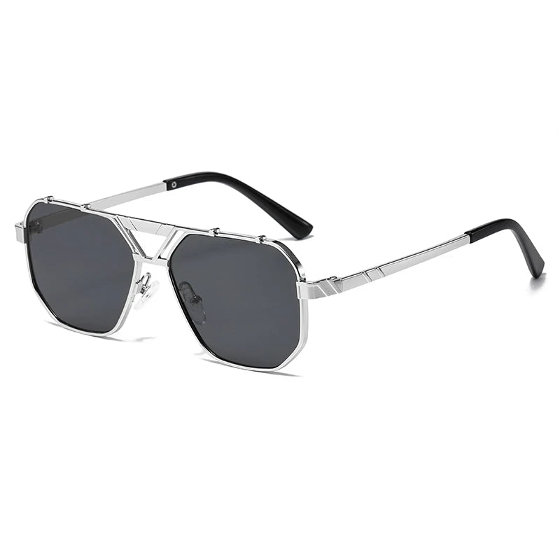Unisex 1/2pcs Vintage Metal Double Bridges Square Sunglasses UV400