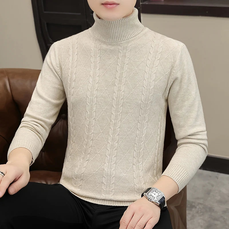 Thin Slim Fit Turtleneck Knit Pullover