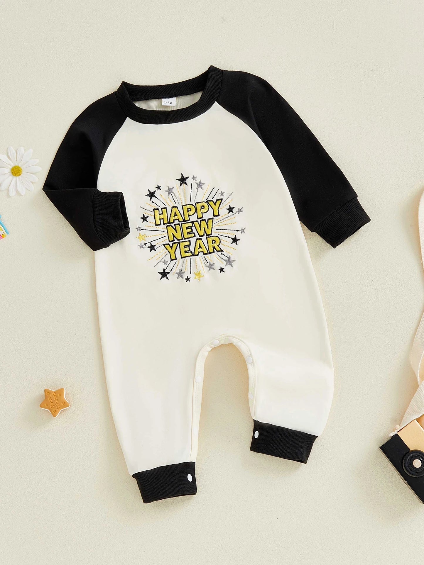 Newborn Baby Boys New Year Romper - Letter Embroidery Footless Pajamas