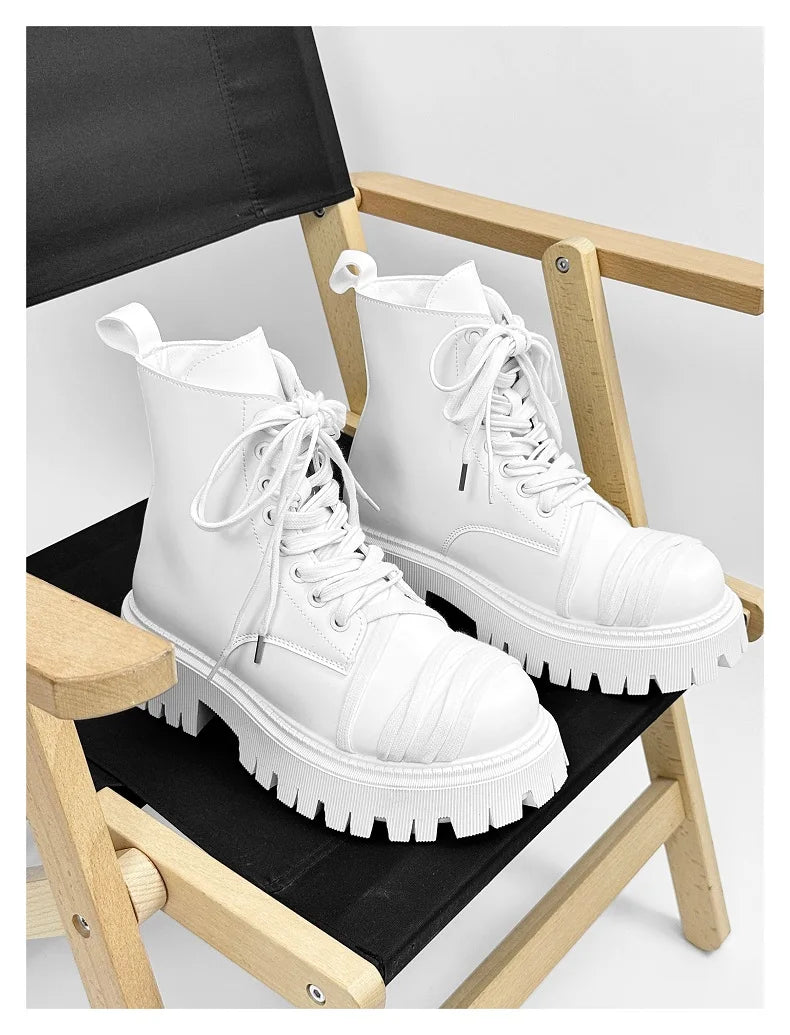 Men's Leather Platform Motorcycle Boots - Retro Street Ankle Sneakers