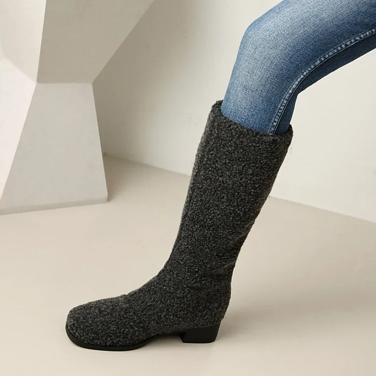 Women's Artificial Wool Winter Knee High Boots with Short Plush Lining