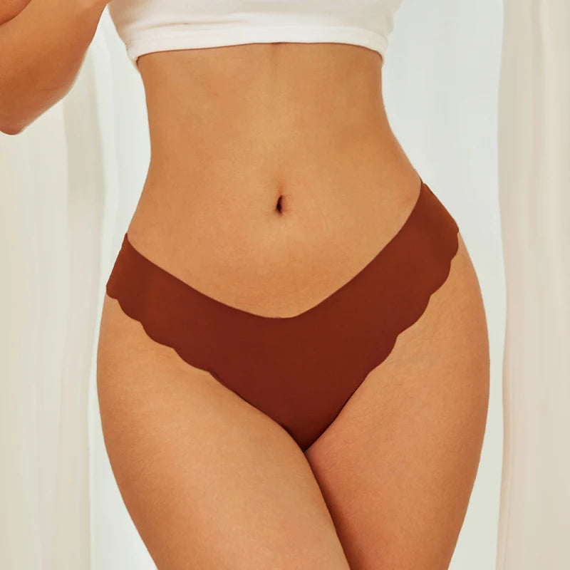 Women's 5Pcs Ice Silk Ruffles Underwear V Waist Panties Seamless Low-Waist Briefs  Comfortable Lingerie