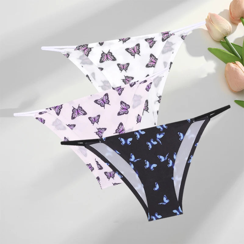 Women's Seamless Silk Underwear 3-Piece Set - Leopard Print Low-Waist Briefs