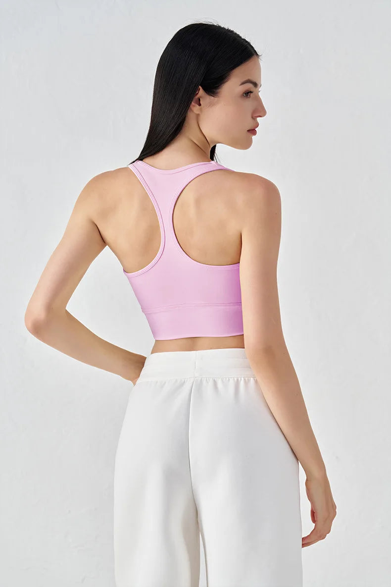 Backless Yoga Crop Top Bra - U Neck Sports Bra with Removable Padding