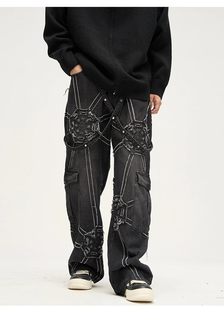 Men's Spider Splicing Baggy  Denim  Jeans