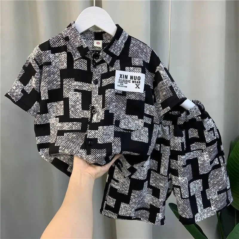 Children's Boys Shirt Short-sleeved Two-piece Set