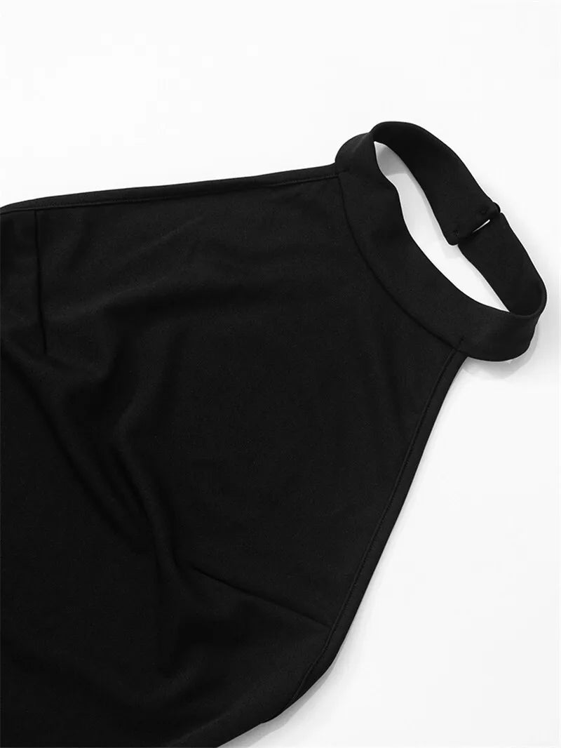 Women's Patchwork Halter Backless Midi  Contrast Color Sleeveless Pleated Long Dress