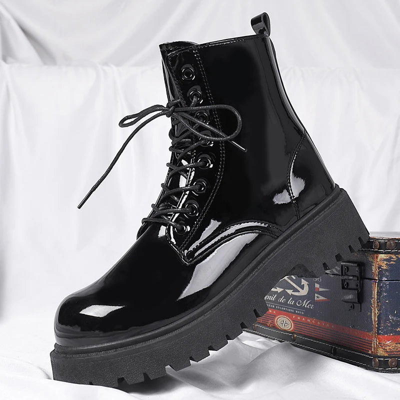 Men's Casual Platform Lace Up Chunky Ankle Boots