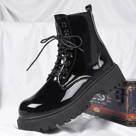 Men's Casual Platform Lace Up Chunky Ankle Boots
