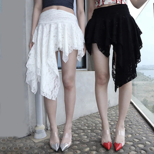 Women's Lace Ruffled Low Waist Irregular Mini Splice Skirt