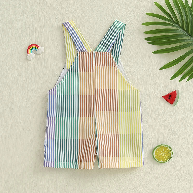 0-4Y Toddler Kids Boys Girls Overalls Shorts Loose Fit Striped Print Contrast Infant Jumpsuit