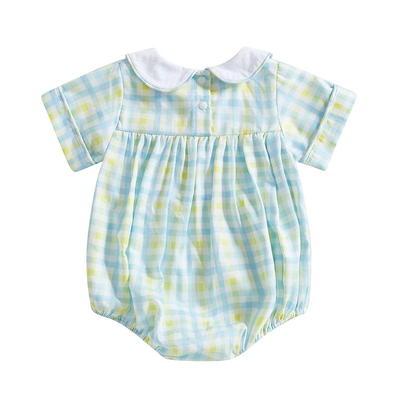 Baby Easter Romper with Bunny Embroidery - Smocked Doll Collar Bodysuit (Unisex)