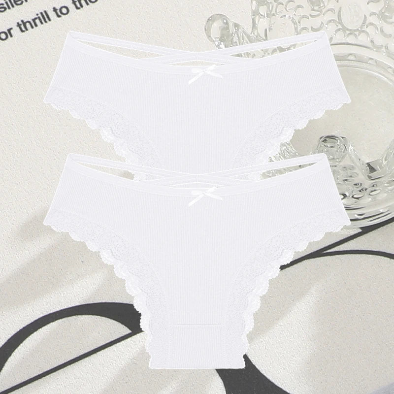 Women's Cotton Panties - 2 Pack Lace Brazilian Briefs Low-Waist