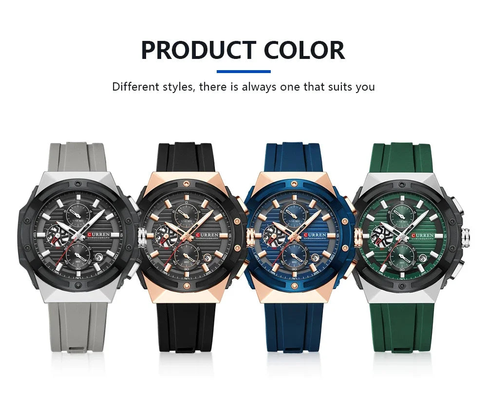 Fashionable Sports Multifunctional Chronograph Watch with Silicone Strap