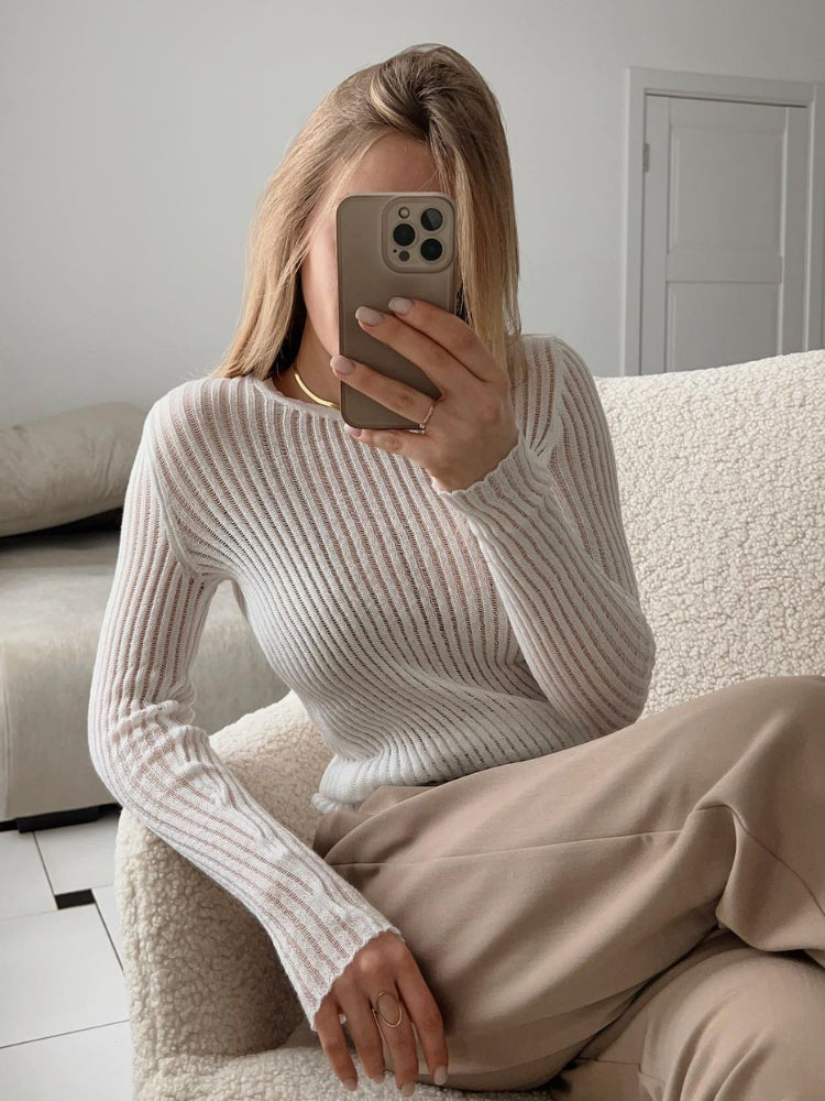 Women's Striped See Through Long Sleeve Top