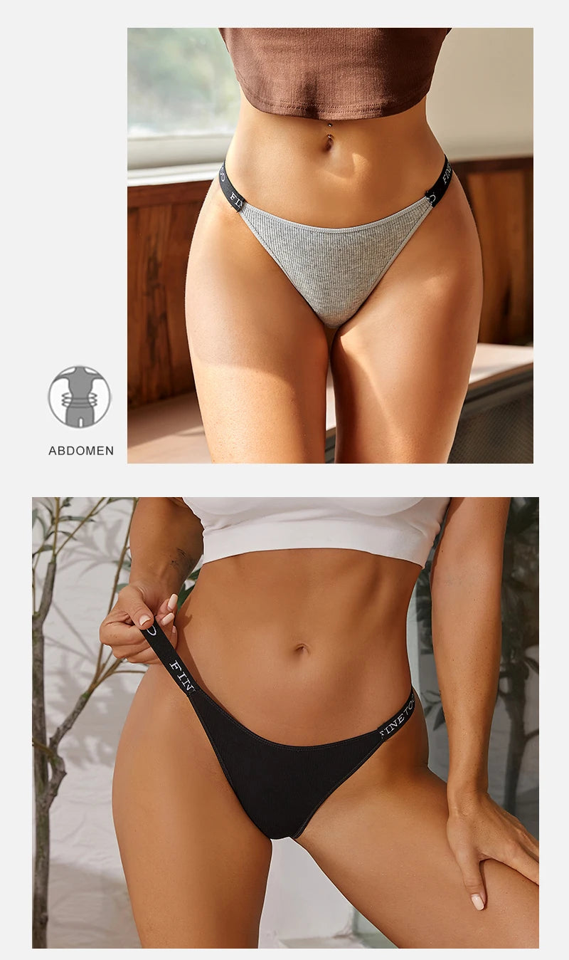 3Pcs Low-Rise Cotton Panties Bikini Underwear Letter Belt Underpants Comfortable Briefs Lingerie