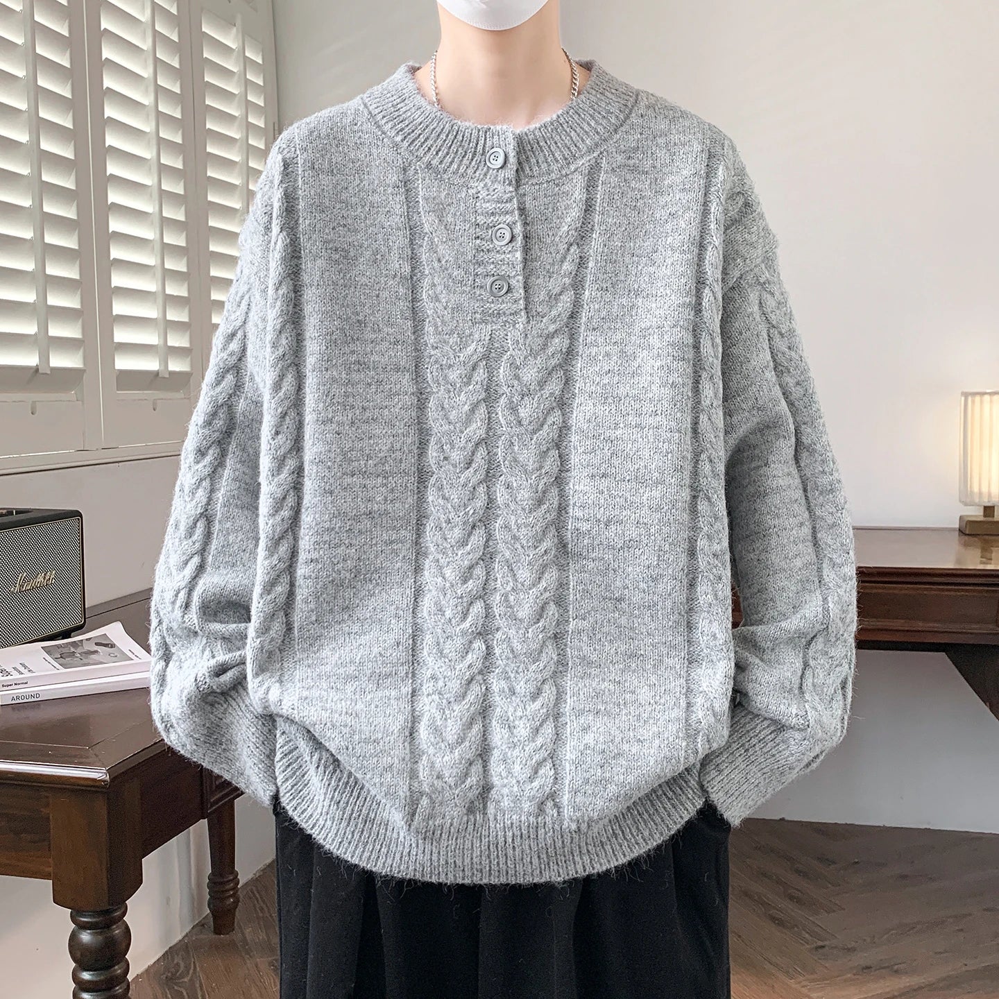 Loose Streetwear O-Neck Long Sleeve Knit Pullover