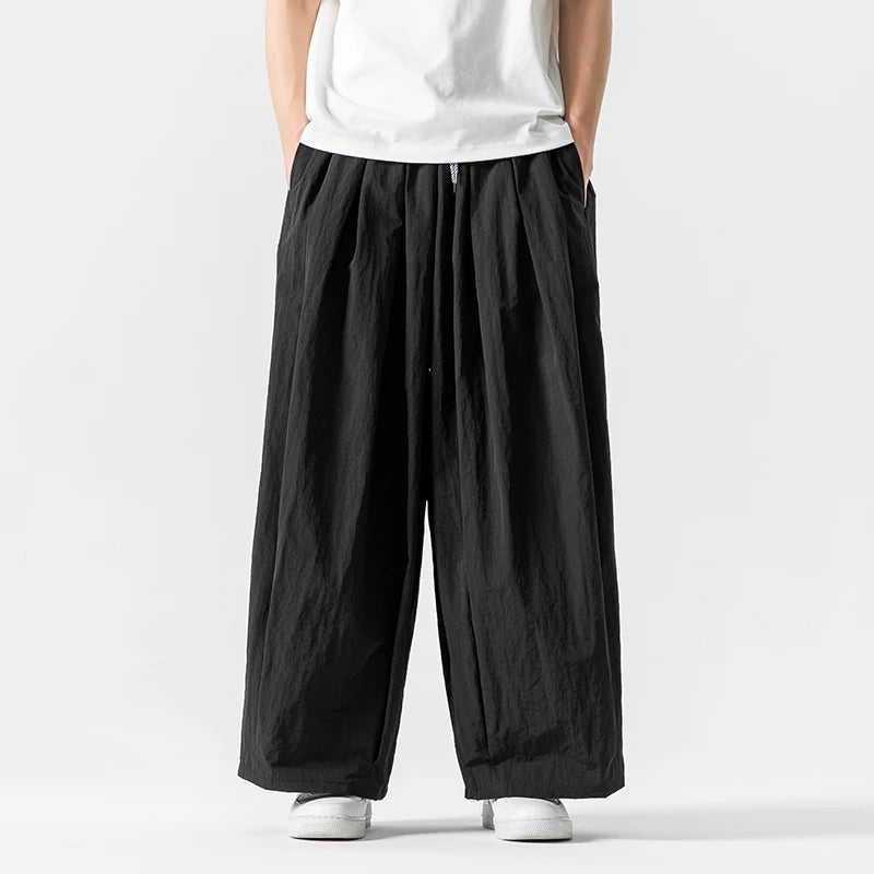 Men's Wide leg Pants Trousers  Loose Elastic Waist Pants