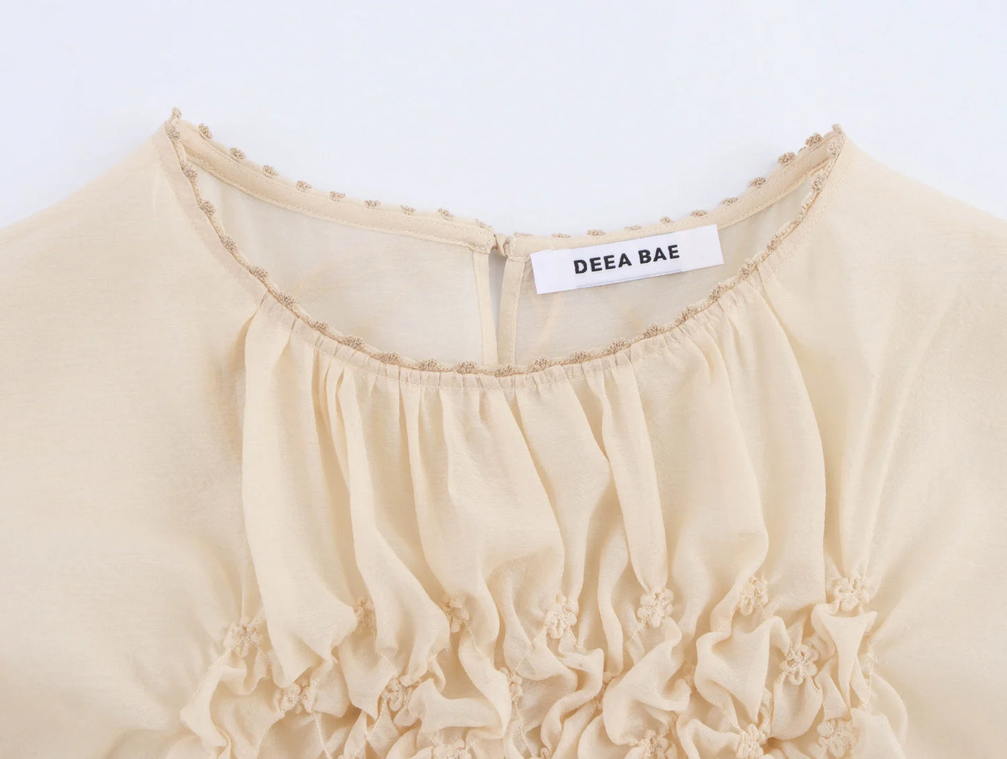 Semi-Transparent Pleated Short Sleeve Shirt - Sweet Design