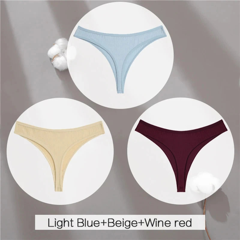 Women's Soft Cotton Thongs 3-Pack - Comfortable Low-Rise Underwear