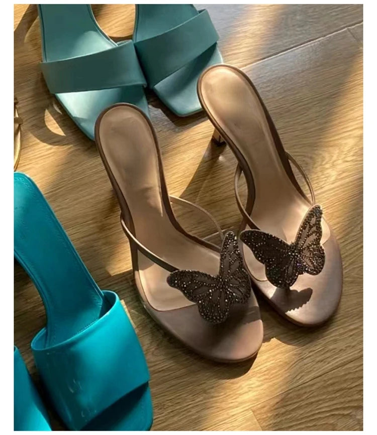Women's Butterfly Flip Flops - High Heel Beach Sandals