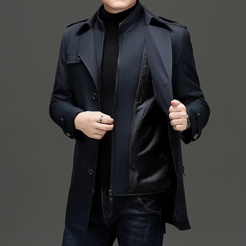 Men's Double Breasted Trench Coat - Detachable Liner Long Overcoat