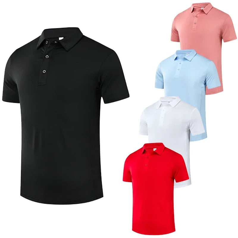 Men's Summer Casual Stretch Gym Muscle Fit Shirt Sports  Quick Dry Ice Silk Short Sleeve Golf Polo Lapel T-Shirt
