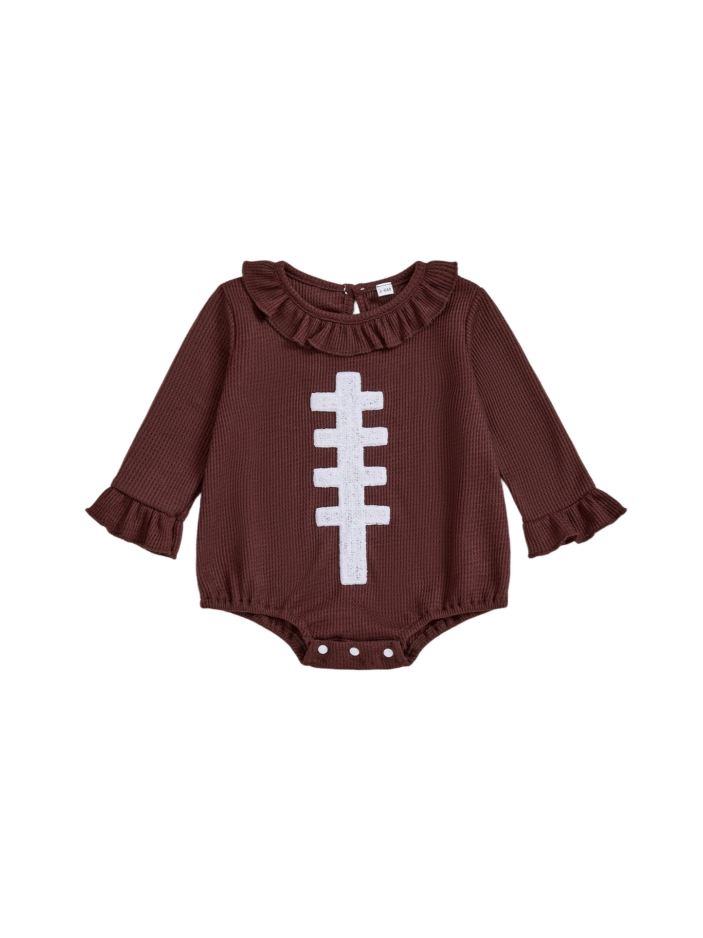 Baby Autumn Winter Romper - Football Embroidery Long Sleeve Ruffled Jumpsuit (0-18M)