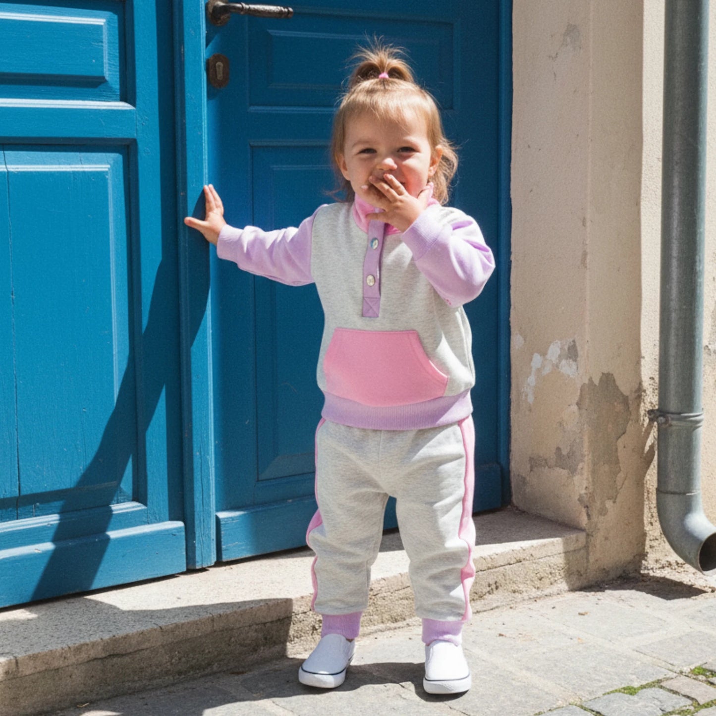 Toddler Kids Boys Girls Colour Patchwork Long Sleeve Stand Collar Pullover and Pants Set