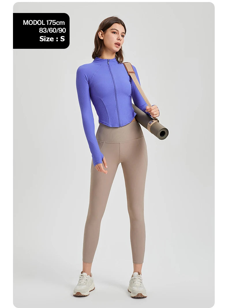 Women's Slim Fit Ribbed Zip-Up Running Jacket – Super Stretch
