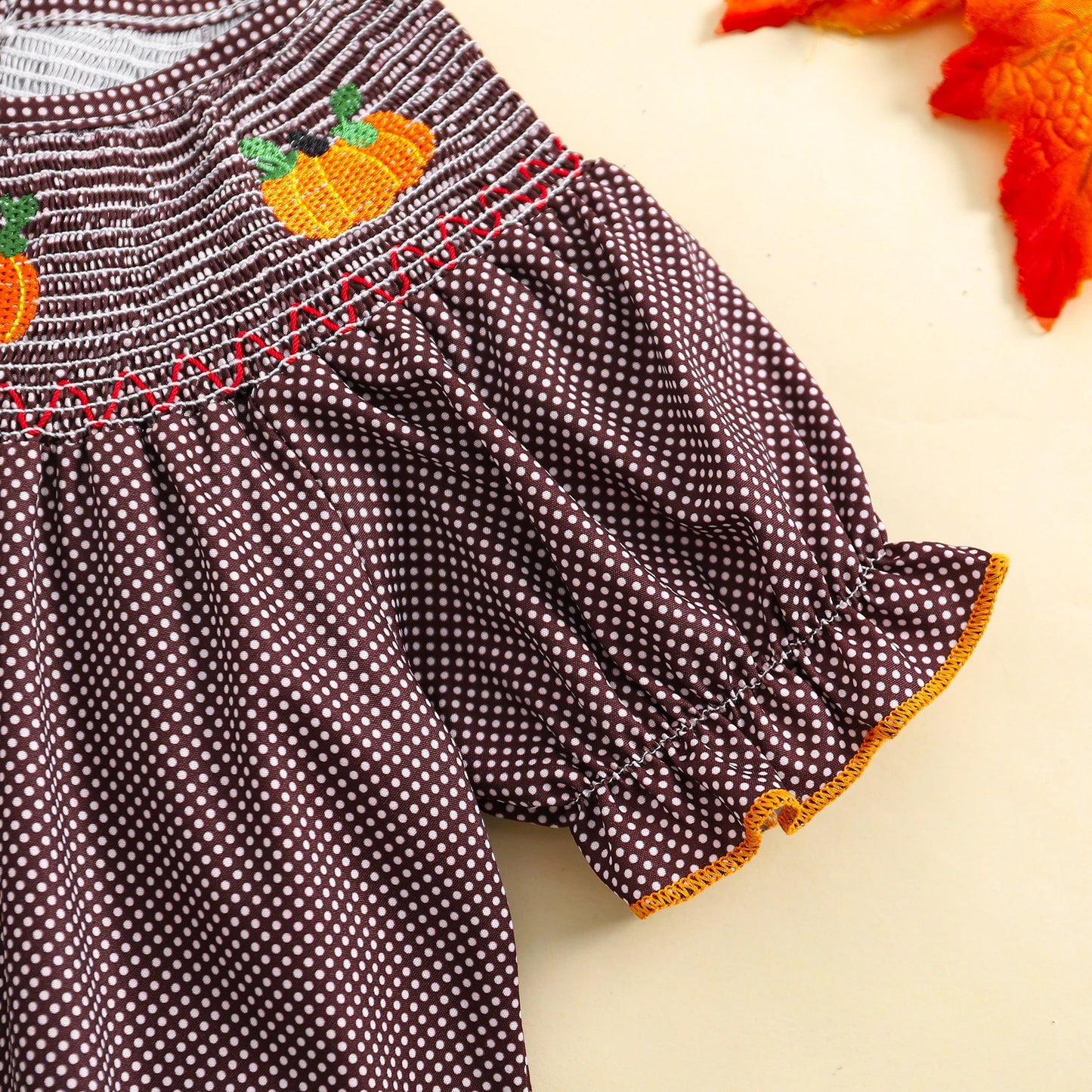 0-3Y Baby Girls Boys Romper Pumpkin Embroidered Plaid Print Short Sleeve Ruffled Jumpsuits