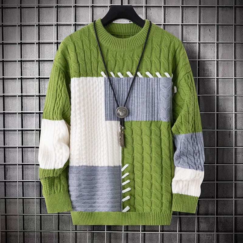 Men's Patchwork Knitted Pullover Sweater