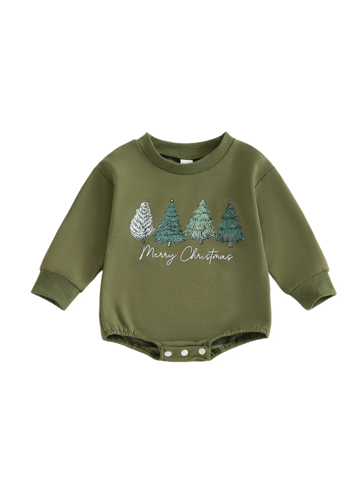 Baby Christmas Romper - Long Sleeve Tree Letter Print Bodysuit (0-18M)