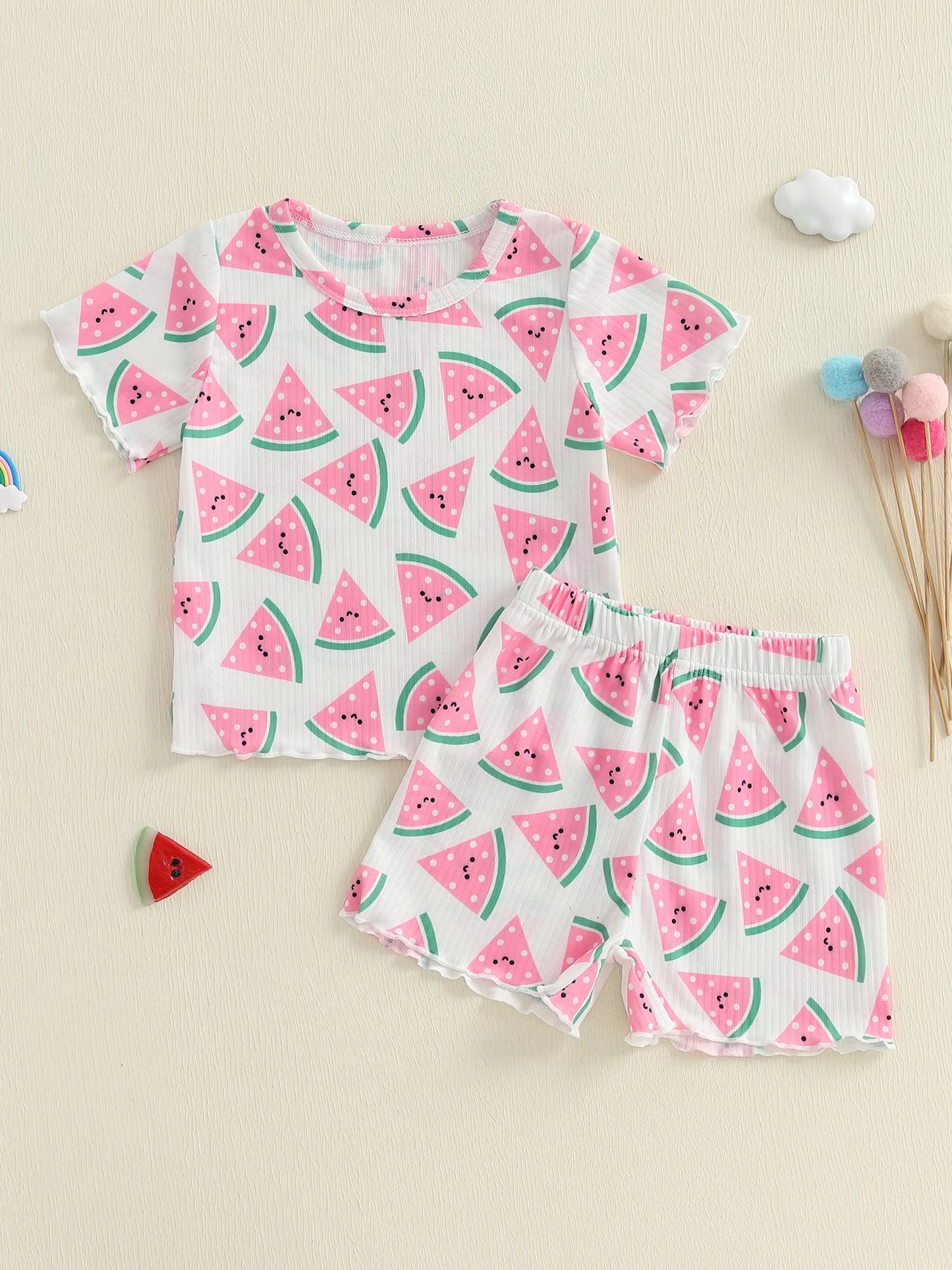 0-4Y Kids Girls Summer Clothes Sets Short Sleeve Watermelon Print T Shirts and Shorts Set